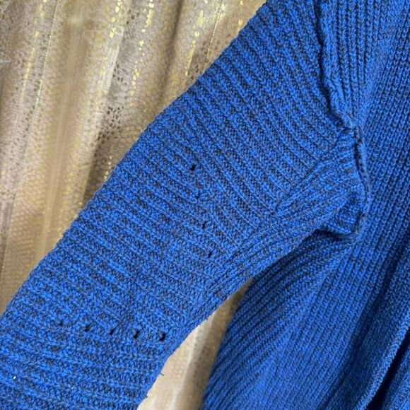 Free People High Hopes Blue Black Chunky Knit Sweater Cardigan Small - Picture 4 of 11